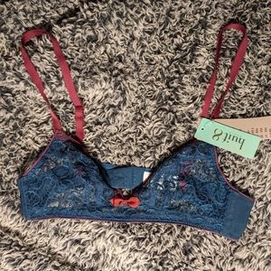 huit 8 Paris NWT blue+maroon lace bra 30A budoir